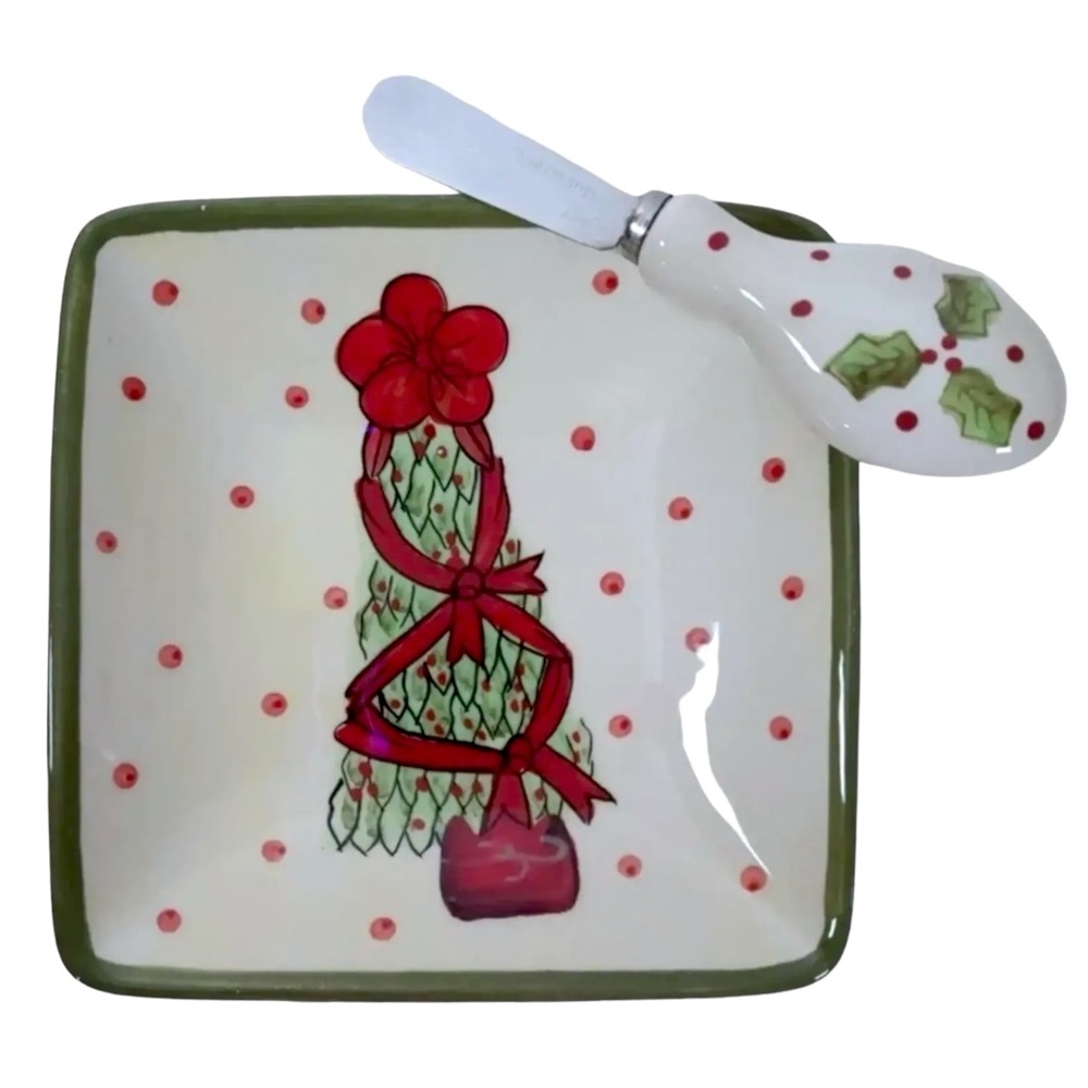 VTG NEW At Home American Atelier 2 pc Spreader Set Christmas Tree 5 3/4"